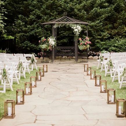 A gazebo and chairs for a wedding.